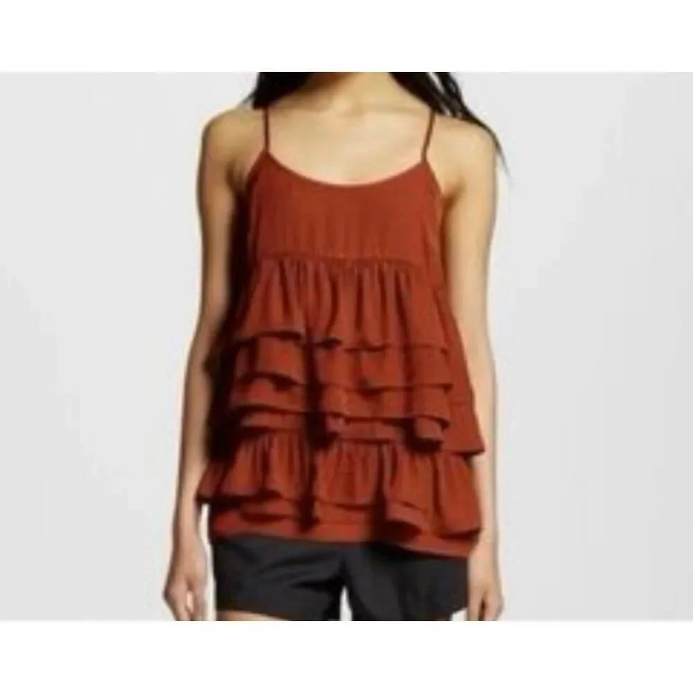 Who What Wear Women’s Copper Spaghetti Strap Ruffle Tiered Top Size Medium
